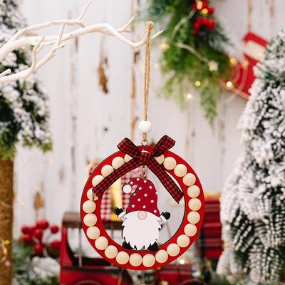 Inspired Deals Rustic Wooden Christmas Wreath Ornament Round Beaded Hanging Tree Decoration red