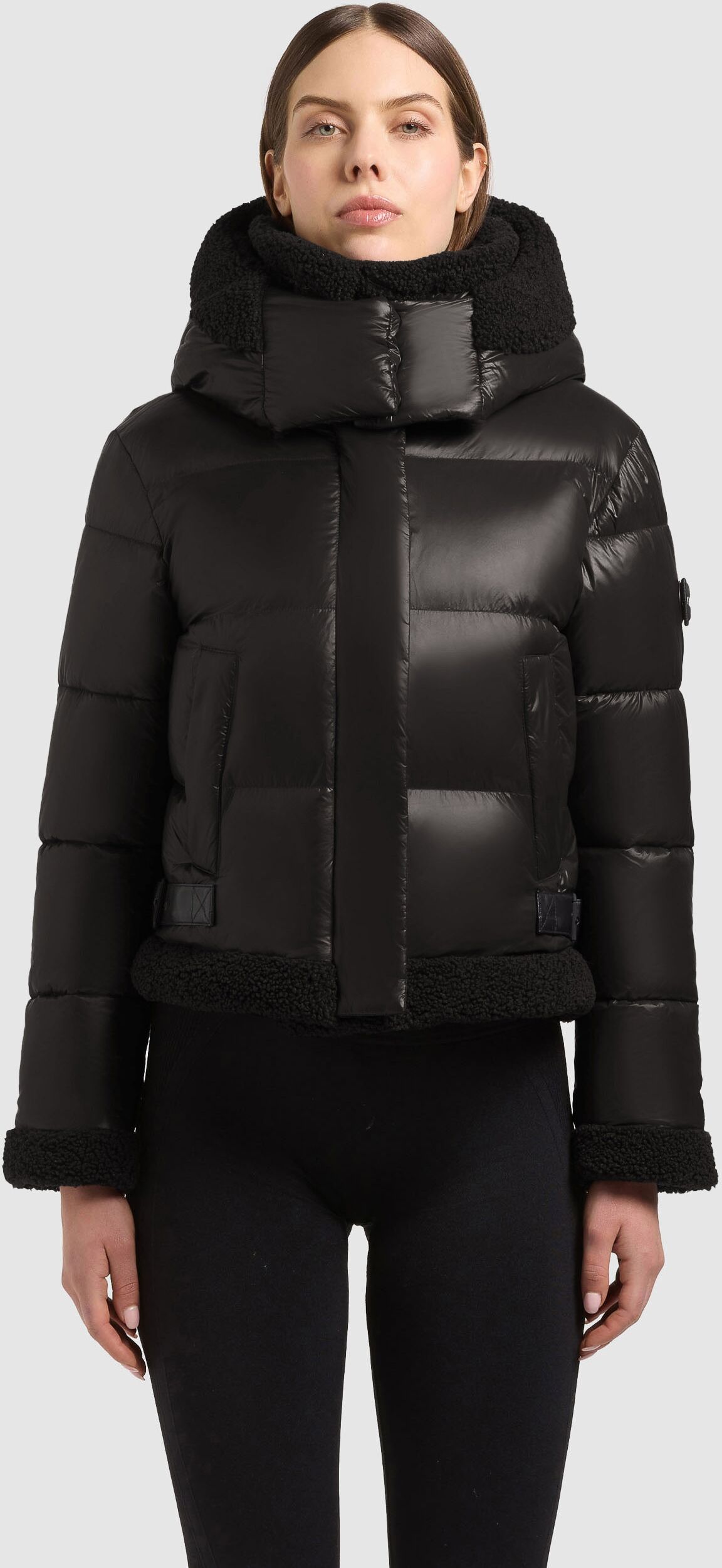 Steppjacke KHUJO "NESSIE3", Damen, Gr. XL, schwarz, Web, Obermaterial: 100% Nylon. Futter: 100% Nylon, unifarben, normal, Jacken Steppjacke, Verschlüsse aus Kunstleder