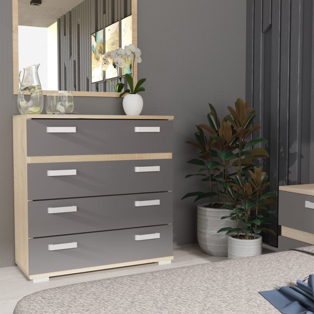 duehome Cómoda chifonier amplia de 4 cajones 89x89,6 cm cambria grafito
