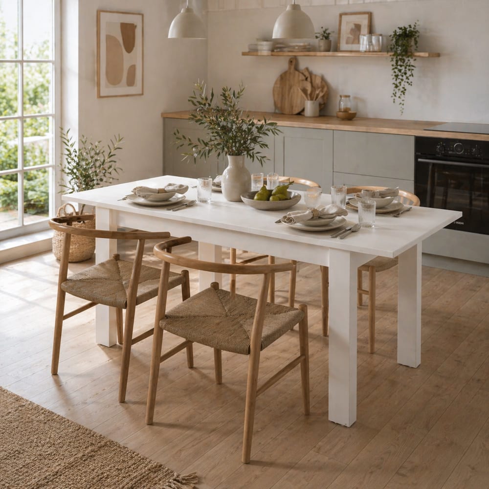 Dmora Table extensible en bois blanc mat Blanc 120x76x80cm