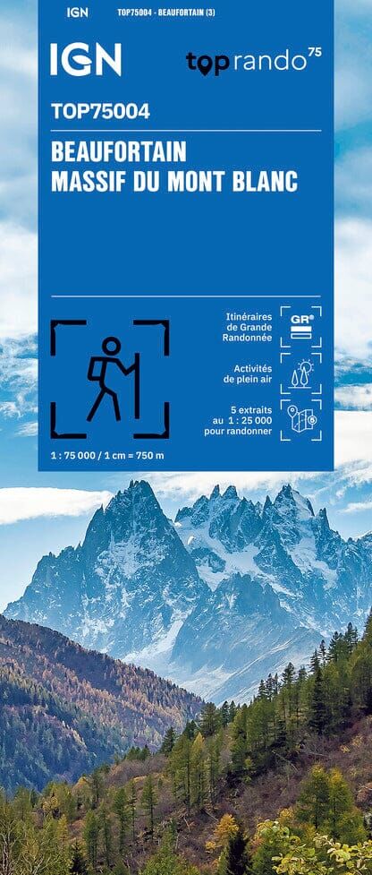 Carte TOP 75 n° 4 - Beaufortain et Massif du Mont Blanc   IGN