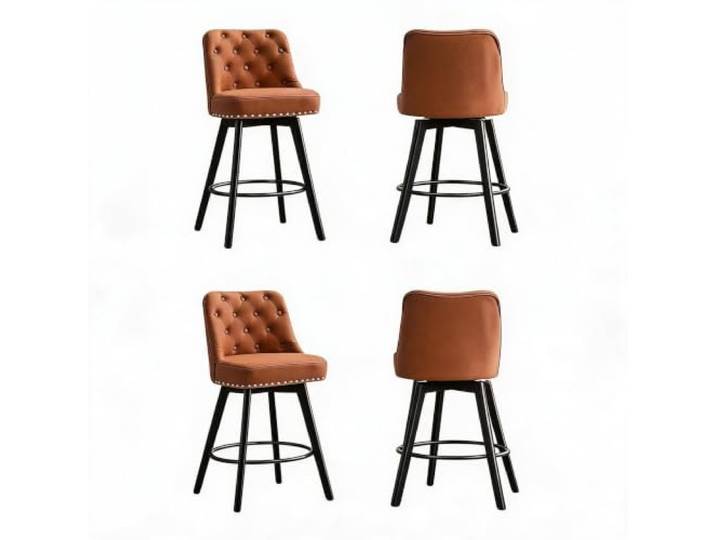 IDEALHOUSE 4er Set Drehbare Barhocker, Gepolsterte Barstühle 66 cm Braun 360° Rotating Bar Stool PU-itzhöhe Kunstleder mit Rückenlehne & Fußstütze, Knopfheftung für Kücheninsel, Oder Hausbar