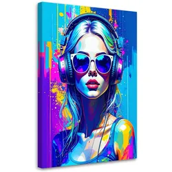 LEINWANDBILD Abstrakt bunte Frau mit Brille 70x100cm
