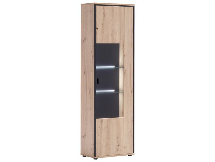 Livetastic Vitrine, Anthrazit, Klar, Eichefarben, Kunststoff, 2 Fächer, 63x210x38 cm, Made in EU, Esszimmer, Vitrinen, Vitrinenschränke