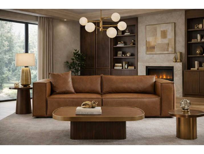 JVmoebel Polstergarnitur Designer Braunes Ledersofa Wohnzimmer Ledercouch Edles Holzgestell, (1-tlg), Made in Europa