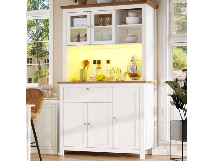 Armoire de cuisine moderne - Dimensions 104x40x180 cm - Éclairage LED contrôlable via application - Étagères réglables