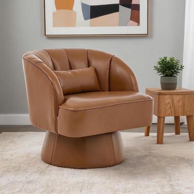 YUN Modern Swivel Barrel Accent Chair, 360° Chenille Upholstery, Striped Backrest and Plush Cushion for Living Room