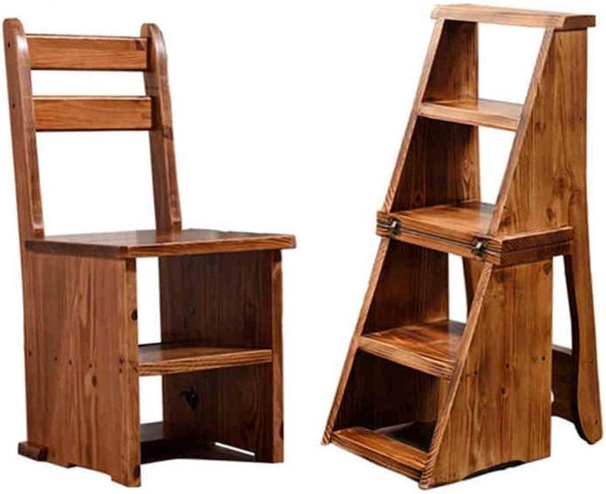 Opvouwbare multifunctionele ladderkruk in houtkleur, Hoogte: 85 cm