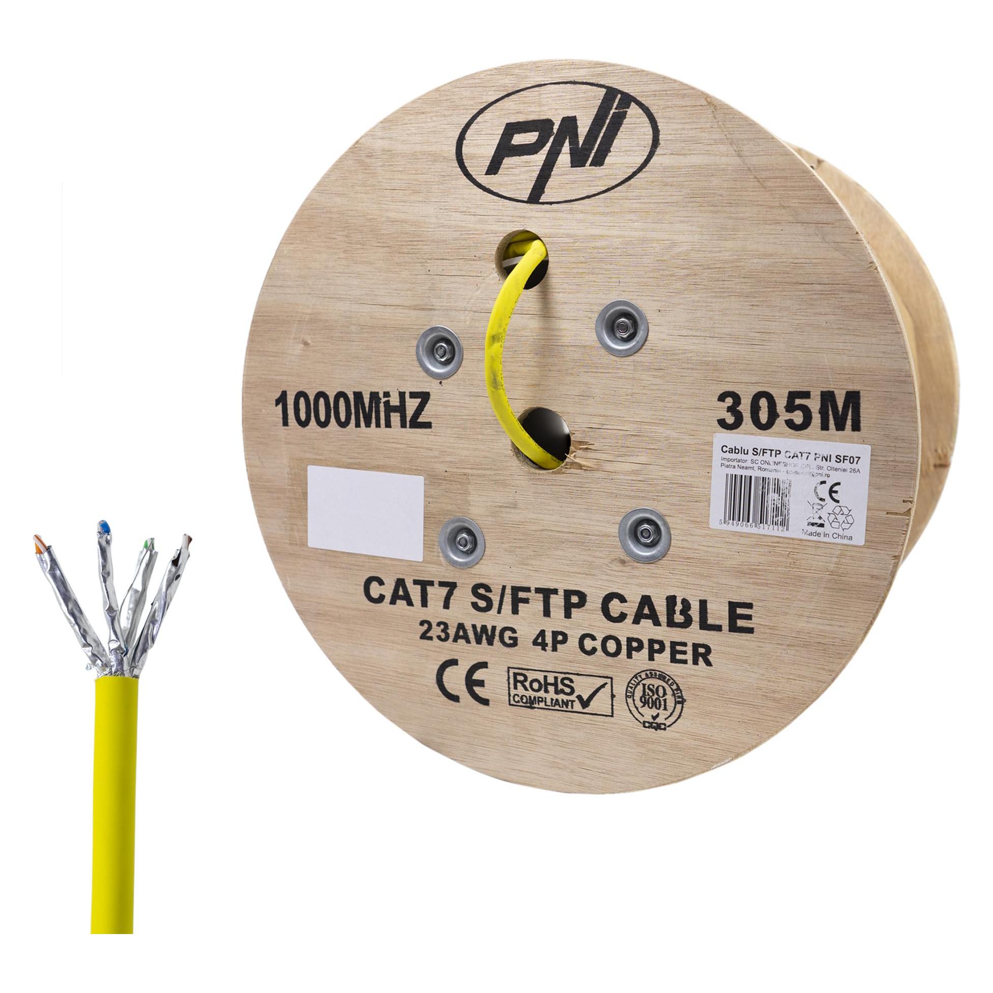 PNI Kabel S/FTP CAT7 SF07, 10 Gbit/s, 1000 MHz, für Internet- und Überwachungssysteme, Rolle 305 m (S/FTP, CAT7, 305 m) (43699189)