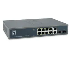LevelOne Switch 12 Gigabit Ethernet-Ports mit 8 PoE-Ports 150W, 2 Gigabit-Ports, 2 Gigabit SFP (GEP-1221)