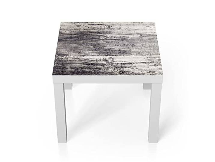 DEQORI Glastisch weiß klein 55x55 cm Motiv Detailansicht: Holzbrett ausgefallener Beistelltisch aus Glas Hochglanz Couchtisch fürs Wohnzimmer moderner Couch Tisch mit Design