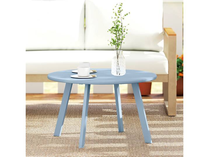 Outsunny Table Basse Ronde Ø70cm Métal Bleu Jardin