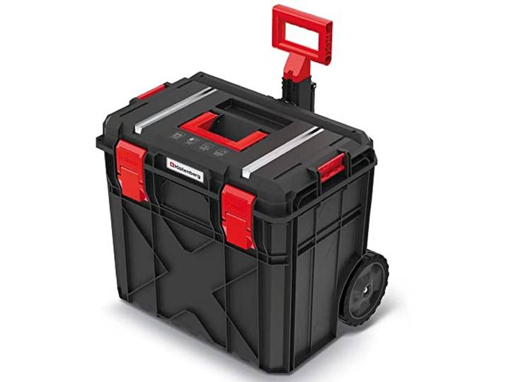 X-TECH Rolling Workshop Tool Trolley Tool Box with Wheels and Telescopic Handle Load Capacity up to 50 kg Dustproof Plastic 51 cm x 54.6 cm x 38 cm (H x W x L)