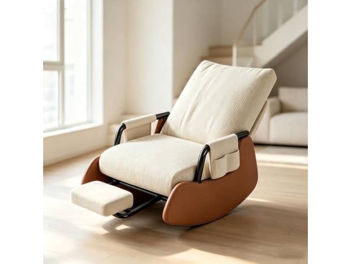 LCNDKF Fernsehsessel Relax - mit Gepolsterten Armlehnen Ergonomischer Schaukelstuhl mit ausziehbarer Fußstütze und Seitentasche für tägliche Entspannung.