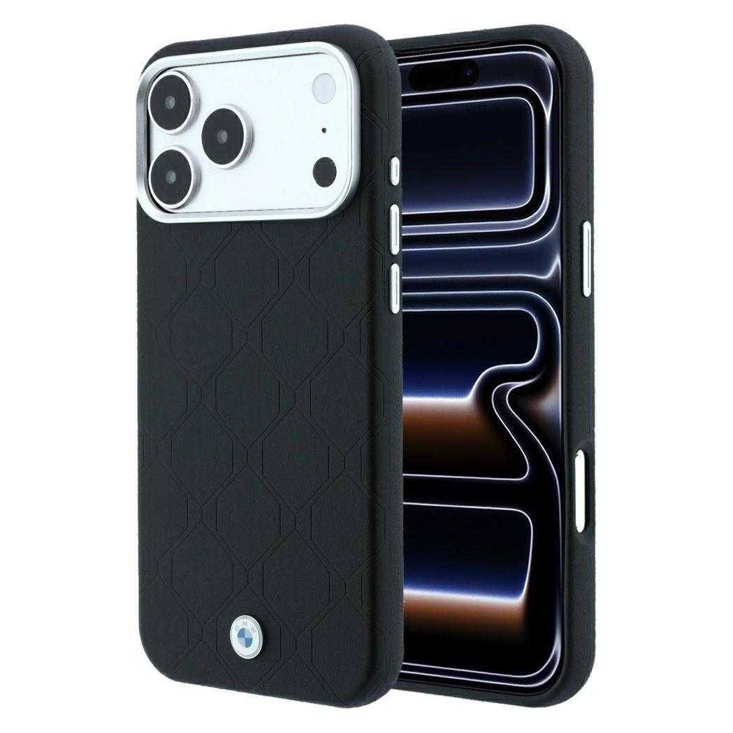 BMW Sign Deboss Quilted Metal Logo MagSafe Case for iPhone 18 Pro / 17 Pro Black (Apple iPhone 17 Pro, Apple iPhone 18 Pro) (BMW001219)