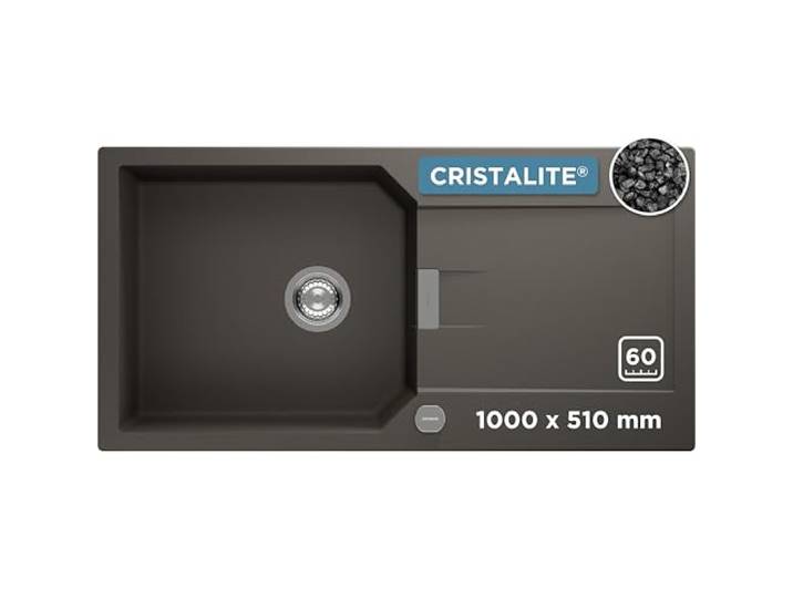 SCHOCK kompakte Küchenspüle 100 x 51 cm Manhattan D-100L Asphalt - CRISTALITE graue Granitspüle mit extra Beckenvolumen ab 60 cm Unterschrank-Breite