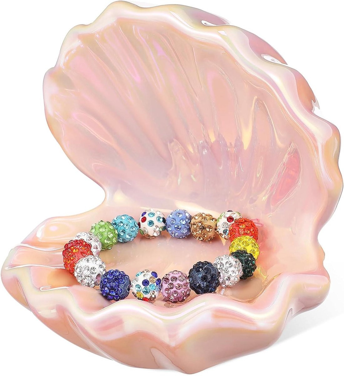 Sieraden schaal met uniek schelpontwerp voor het organiseren van accessoires, Roze, Breedte: 11,5 cm