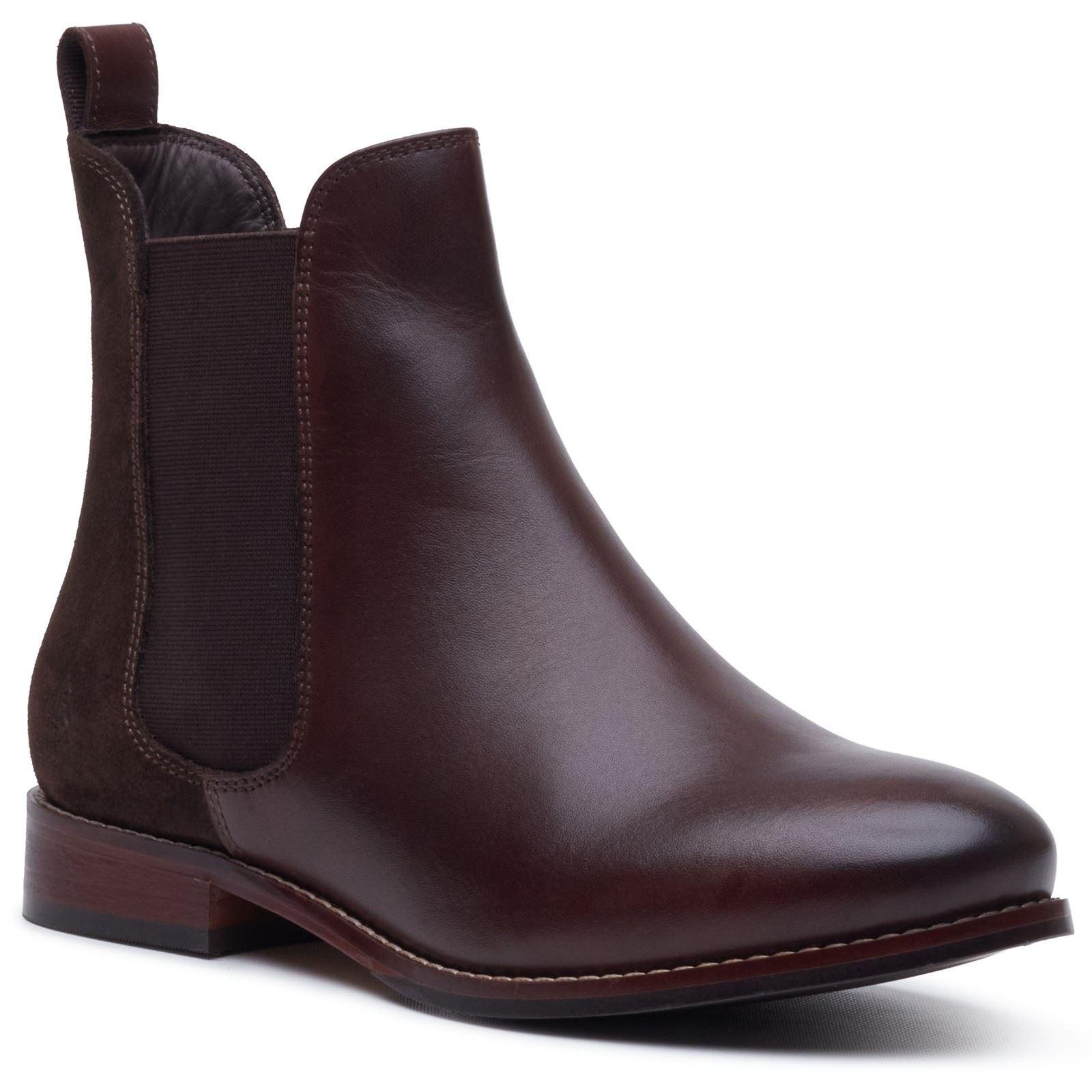Hush Puppies Colette Leder Damen Schokoladenfarbene Weite Chelsea Boots
