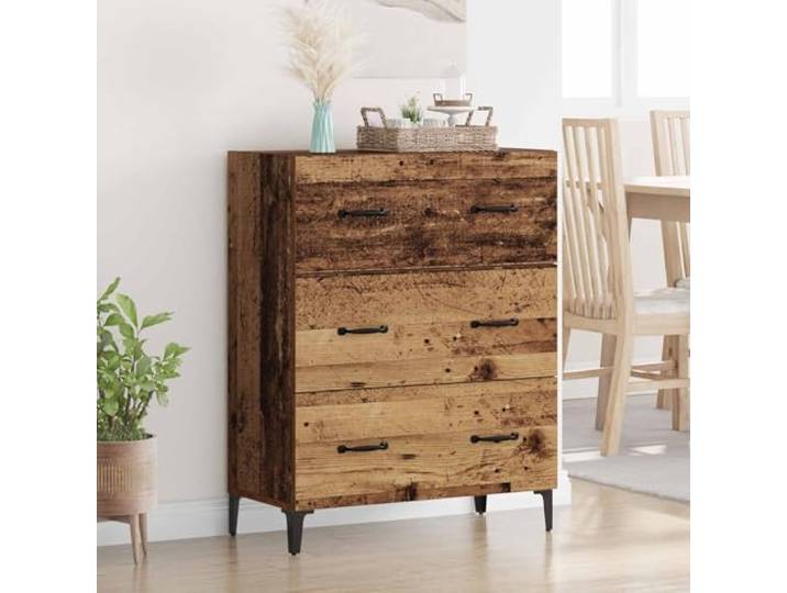 RJPLMFV Anrichte aus Holz, 69,5 x 34 x 90 cm, Holz aus Technik und Eisen Großzügige Aufbewahrung, Füße aus schwarzem Eisen, matte Griffe, moderner rustikaler Stil, einfache Reinigung