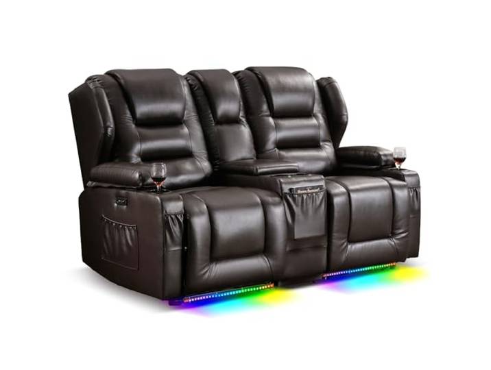 TCGBKAF Elektrischer Kinosessel 2 Sitzer mit Console,Zweisitzer Fernsehsessel mit Liegefunktion,Verstellbarer Relaxsessel 2er mit Getränkehalter,TV Sessel fürs Wohnzimmer (Braun, 2 Sitzer+Console)