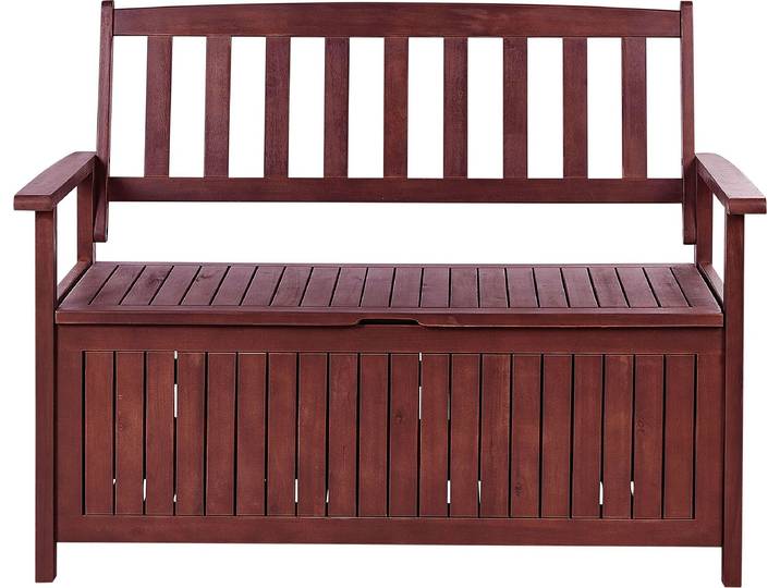 BELIANI Gartenbank Mahagonibraun Akazienholz 120 cm mit Armlehnen Stauraum Modern Rustikal Garten Terrasse Wintergarten Ausstattung Sitzmöbel Outdoor