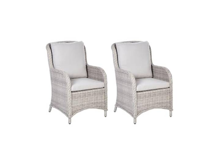 Beliani Gartensessel 2er Set Rattan beige Taupe mit Auflagen hellgrau modern Cascais