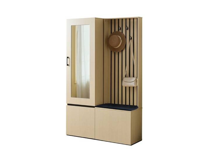 Ensemble Vestiaire Avec Miroir Et Banc Garde-Robe Compacte De Couloir Avec 4 Patères Armoire De Couloir Porte-Manteau