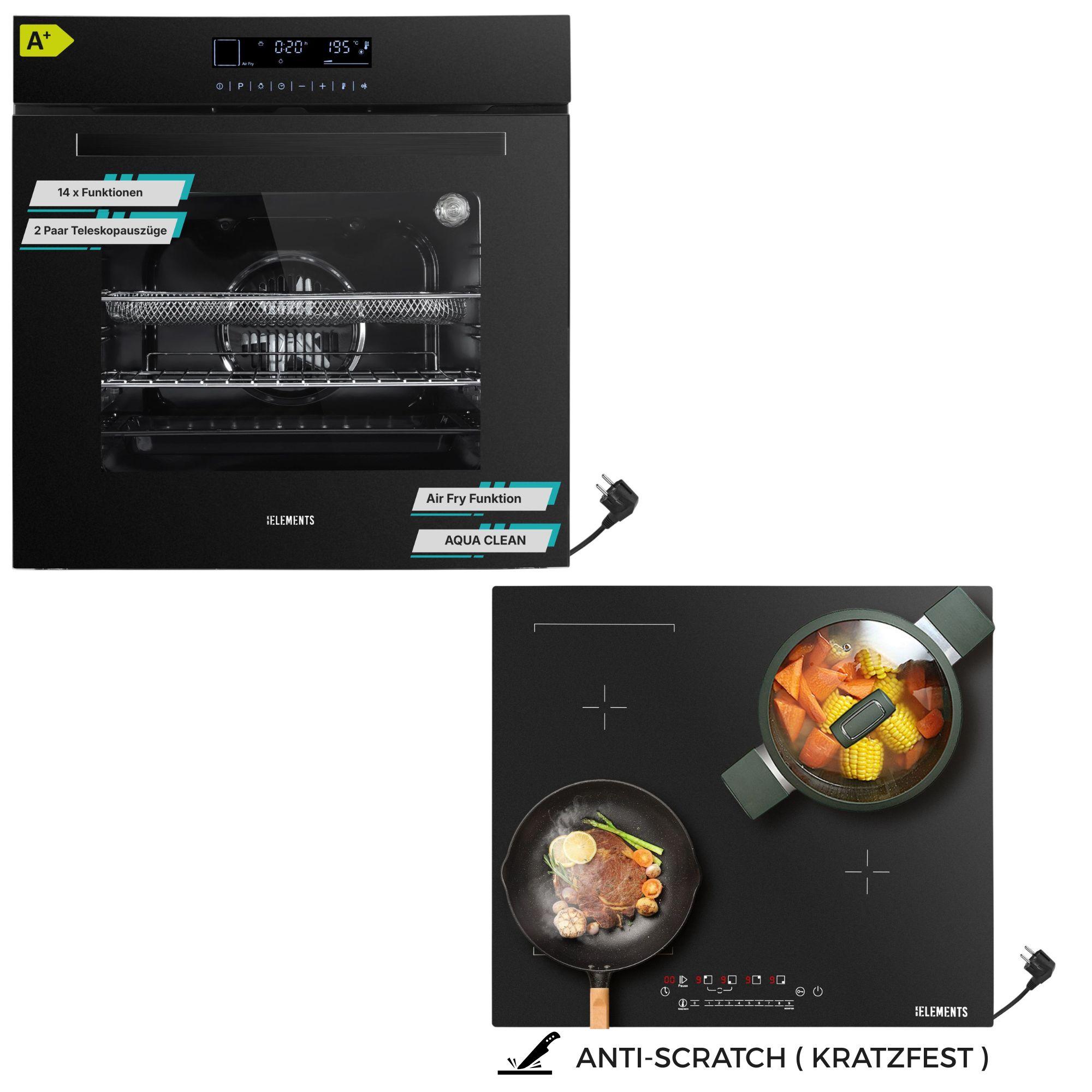 KB ELEMENTS Sparset, Einbauherd Set, Herdset, Kratzfestes Induktionskochfeld 60cm, Einbaubackofen 60cm, 15 x Funktionen, Air Fry Funktion, , DV1/112
