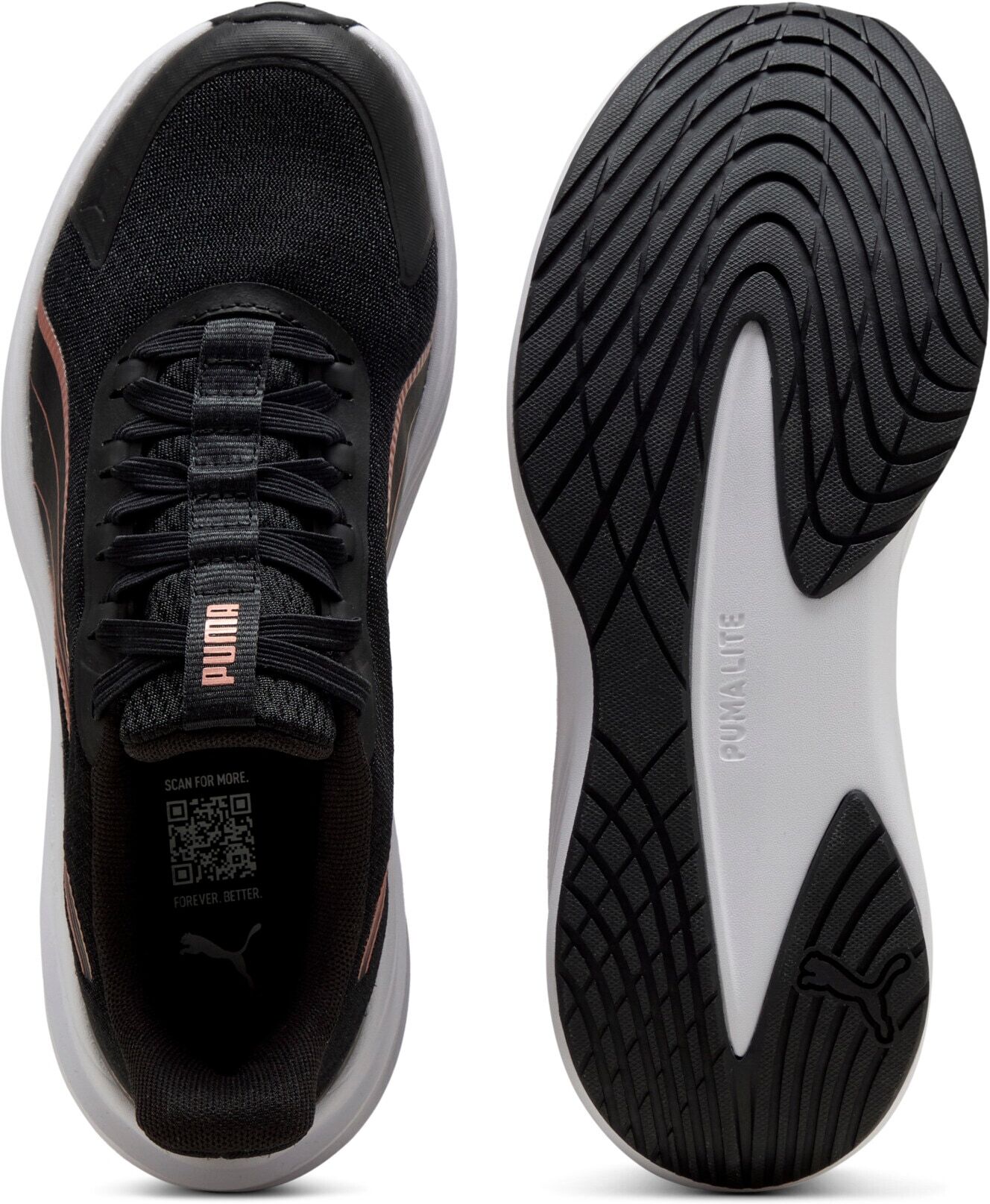 Laufschuh PUMA "DASHER LITE SLIPTECH", Gr. 40,5, Textil, schwarz (puma schwarz, rose gold, puma weiß), Schuhe Laufschuh, für einfaches An- und Ausziehen