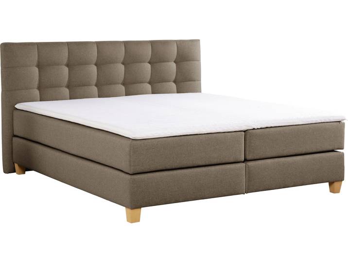Boxspringbett, Braun, 194x231 cm, Samtstoff, Inkl. Topper & 3 Härtegrade, Klassisch, Home-affaire