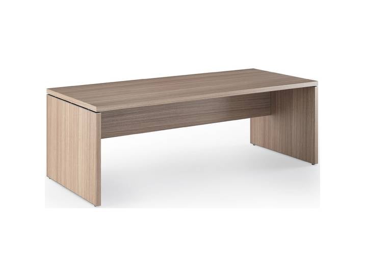Bureau droit direction Flore - L.210 x P.90 cm - Plateau Noyer - Pieds panneaux