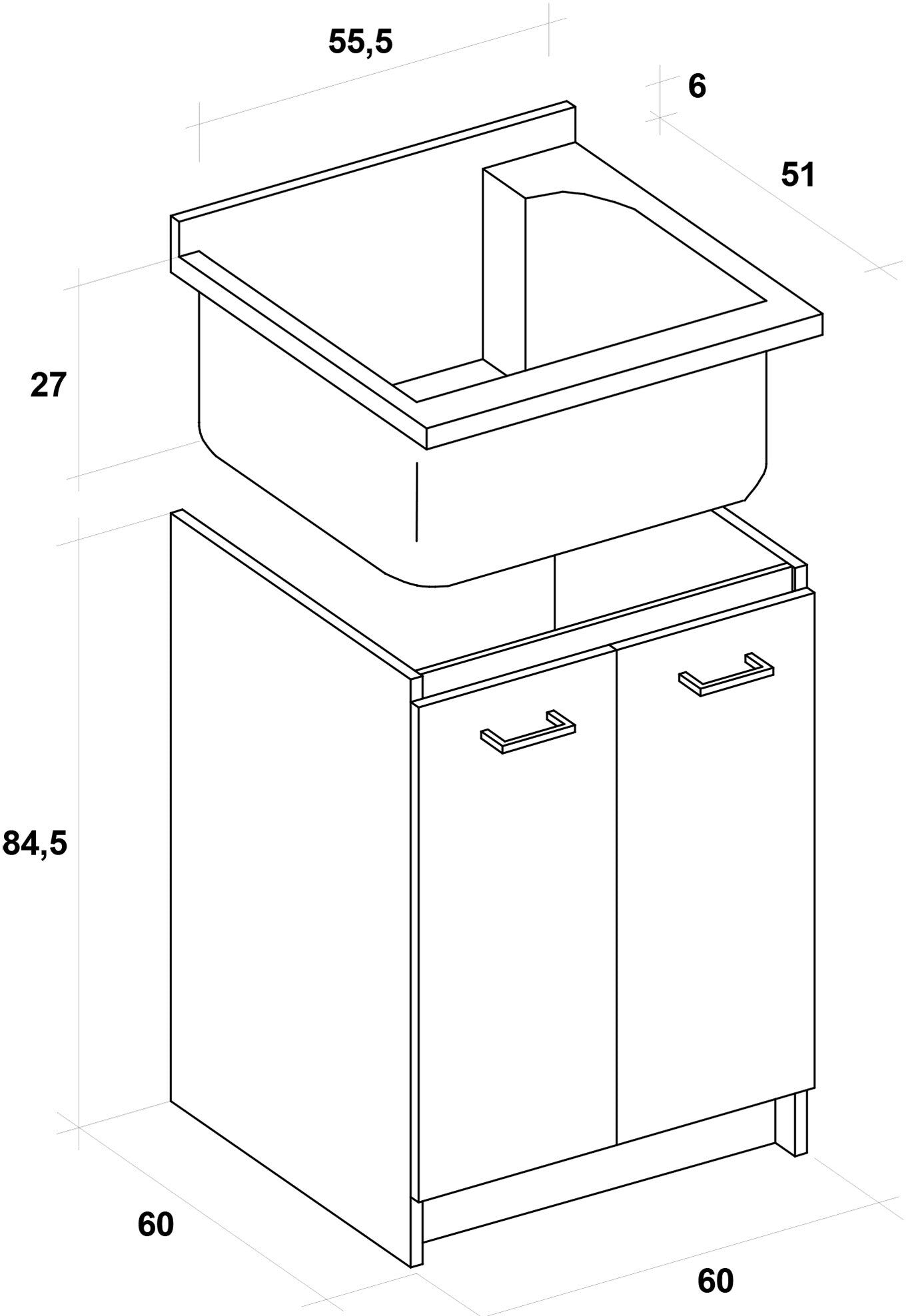 montegrappa Mobile Lavatoio 60x60x85cm 2 Ante Asse in Termoplastico Marella Bianco con Cesto...