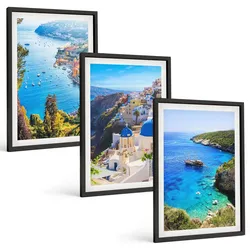 BILDER SET 3er Set - 40x60 cm Schwarzer Rahmen - Griechische Ansichten von Santorin Oia