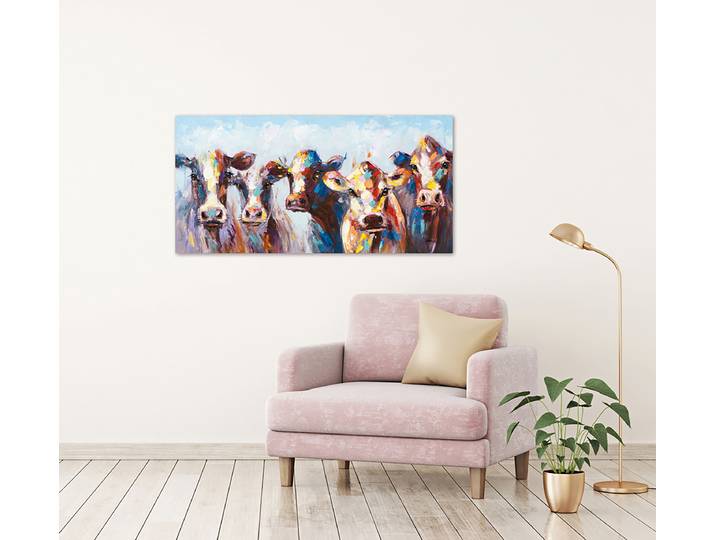 Toile image Vaches étonnées Tissu mélangé Multicolore 50 x 100cm