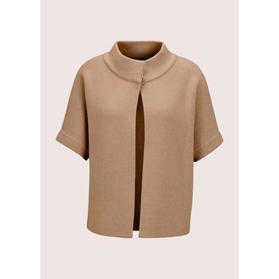 Strickjacke MADELEINE "Strickcape Moderne Strickjacke im Cape-Design", Damen, Gr. 40/42, beige (caramel, melange), Obermaterial: 50% Viskose CV. 28% Polyester PES. 22% Polyamid PA., Modern, Strickjacken Strickjacke, Wertvoller Milano-Strick