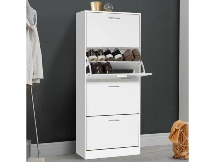 IDMARKET Meuble à chaussures 24 paires KLARK 4 portes blanc