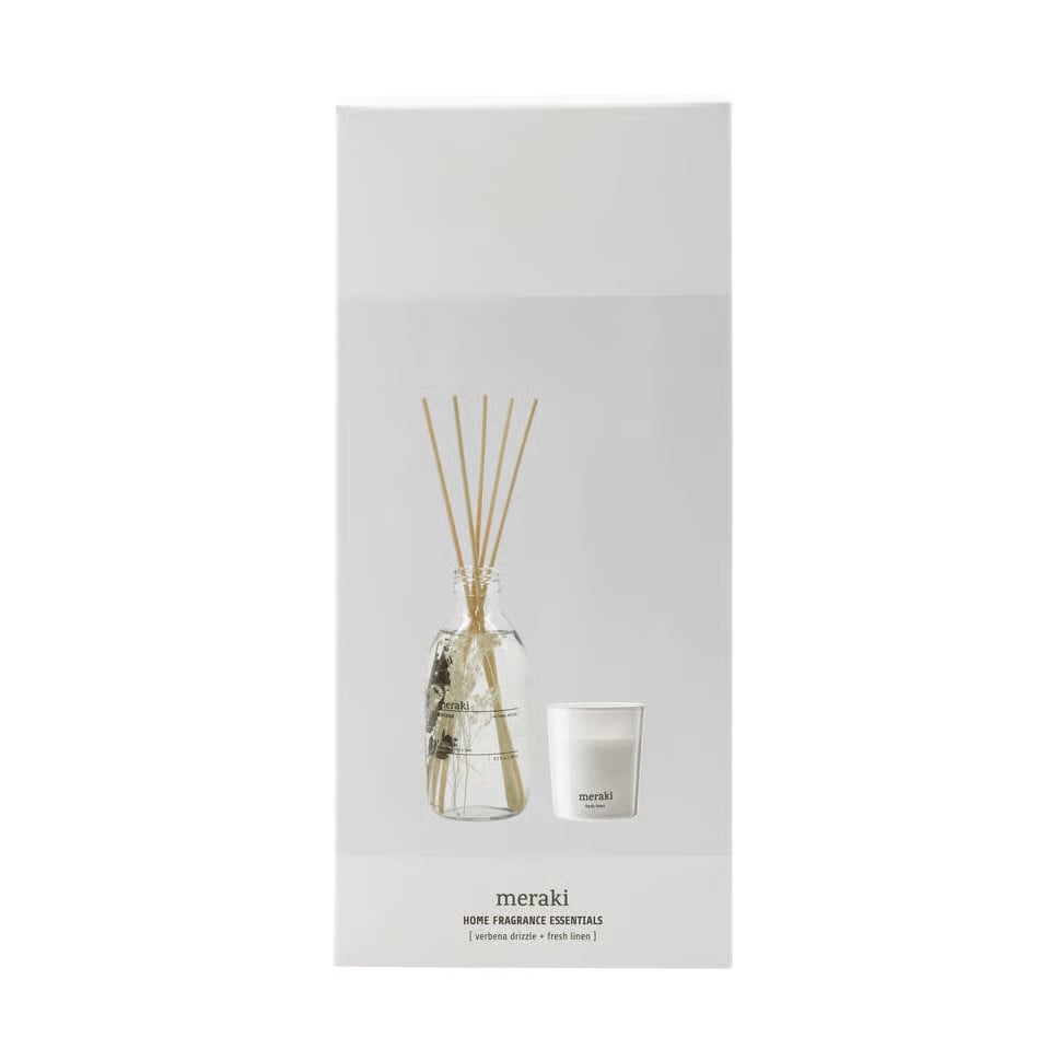 Meraki Geschenkset met Geurstokjes en Geurkaars Verbena Drizzle-fresh Linen