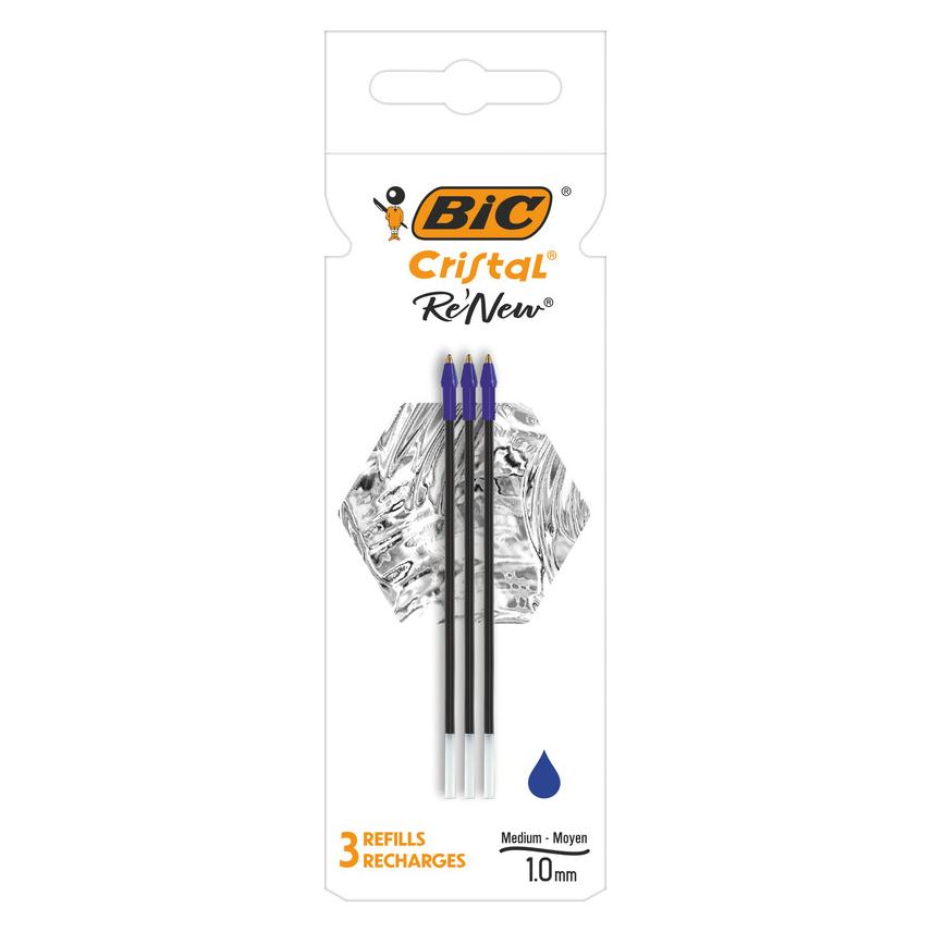 Bic Kugelschreiber Mine Cristal RE'NEW (Blau, 1 mm, 3 Stk.) (503838)