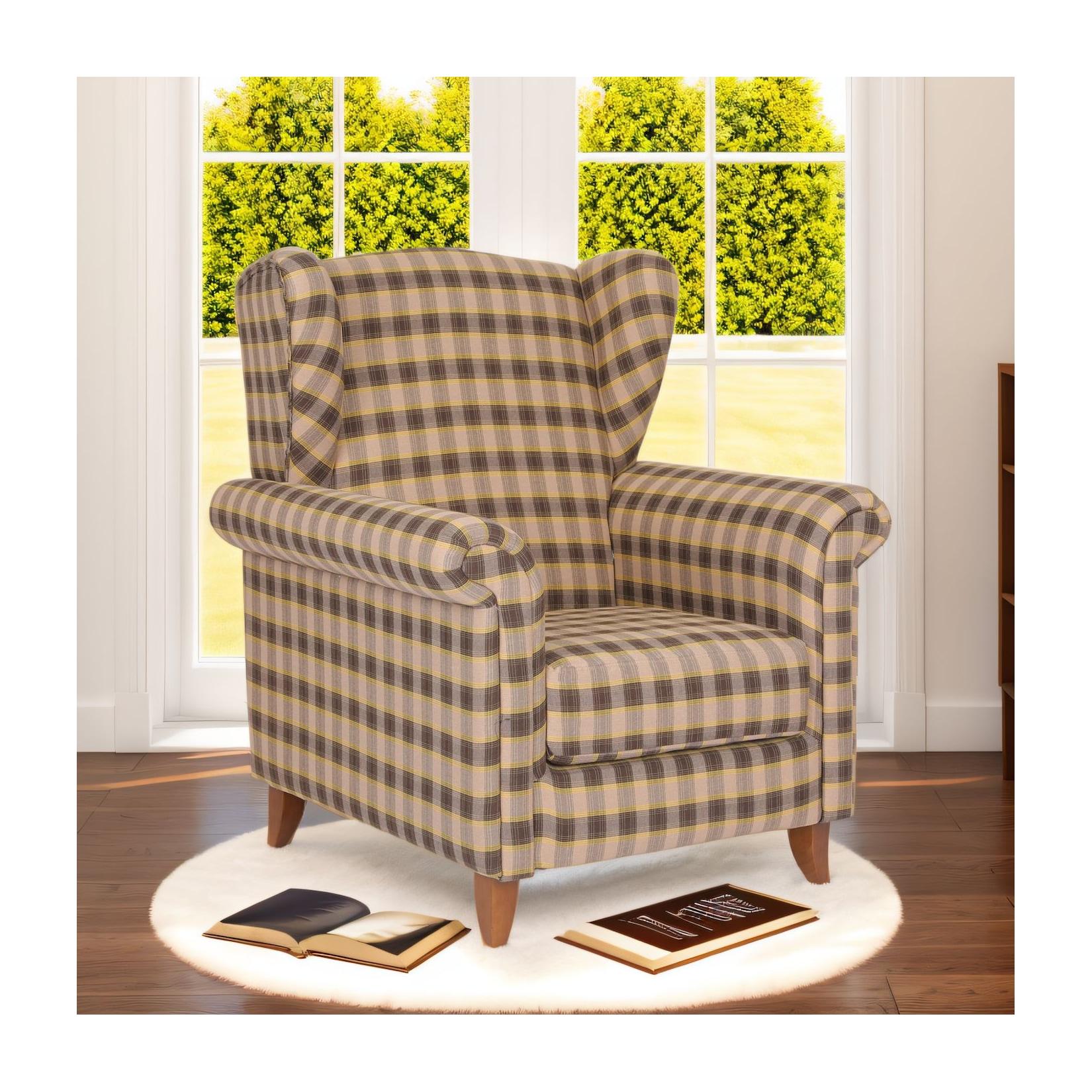Polstersessel Loretta, ca. 86 x 81 x 105 cm – kariert & Braun