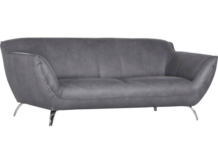 2-Sitzer Sofa, Semi-Anilinleder, Grau, 205×100×83 cm, Wellenunterfederung, Gutmann-Factory