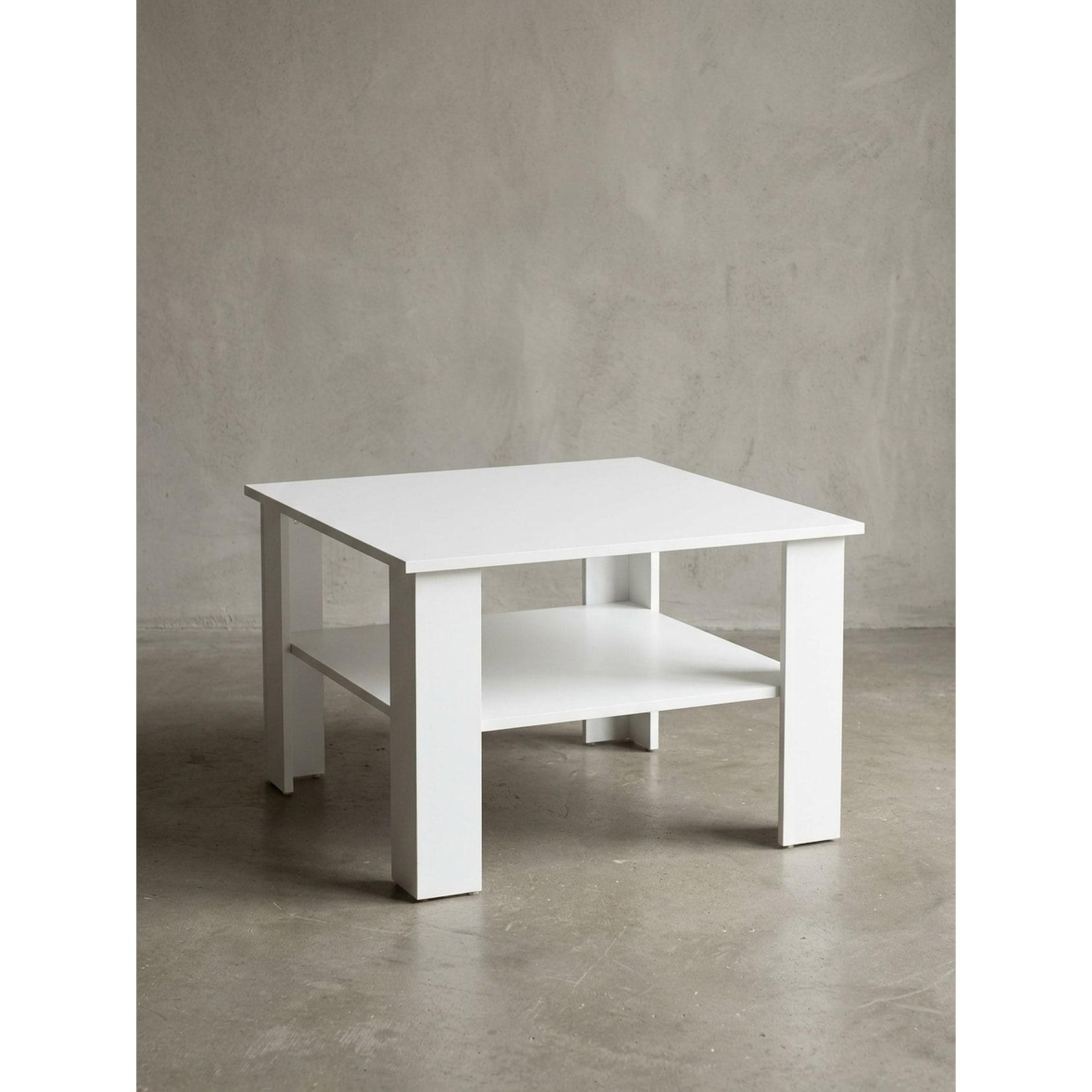 Couchtisch Eiche mit Ablage und Stauraum, Weiß 60x60x42 cm