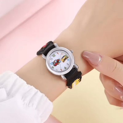 Inspire Essentials Kids Cartoon Car Quartz Watch Colorful Learning Style red