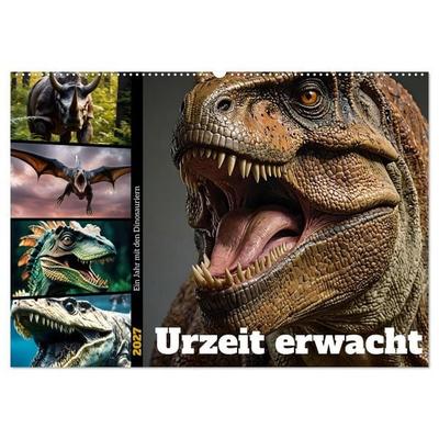 Urzeit erwacht - Ein Jahr mit den Dinosauriern (Wandkalender 2027 DIN A2 quer), CALVENDO Monatskalender