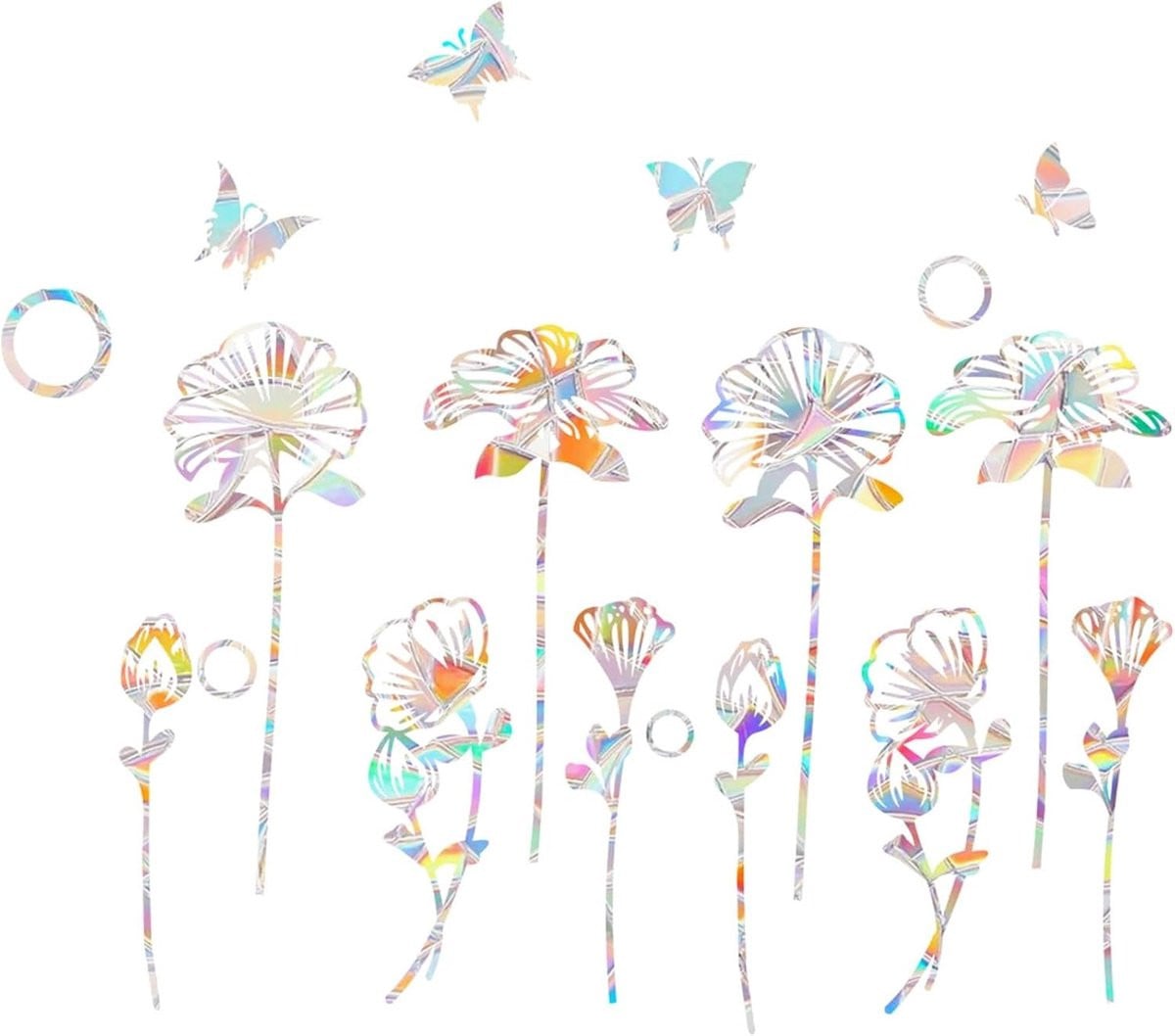 Decoratieve raamfolie met vogelmotief voor zonlichtvangers en regenboogeffect
