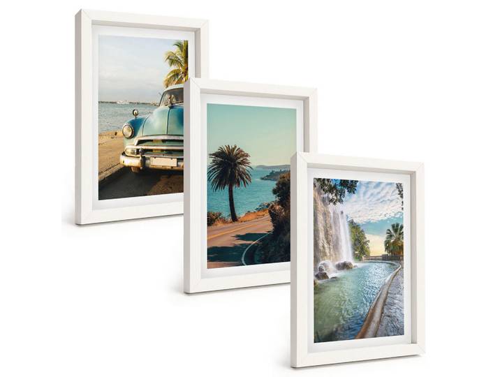 Tulup Bilder SET 3er Set - 20x30 cm Weißer Rahmen - Urlaub Palmen Wasserfall, Kunststoff, Rechteckig, 20x30 cm, Fotografie, Bilder & Rahmen, Bilder
