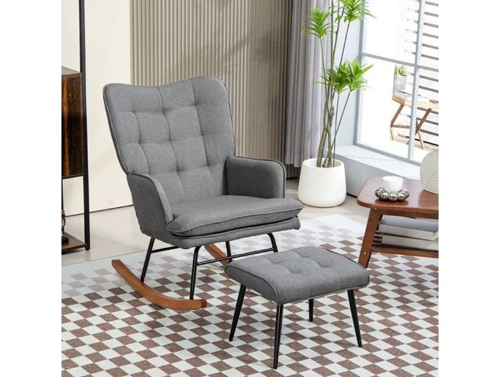 Fauteuil à bascule avec repose-pieds fauteuil inclinable avec accoudoirs aspect lin pour une détente confortable