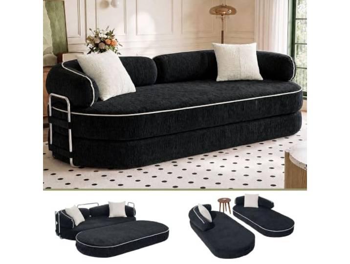 LIOVOYO Schlafsofa 4-in-1, modernes Sofa mit Fußboden aus Cordstoff (Schwarz)