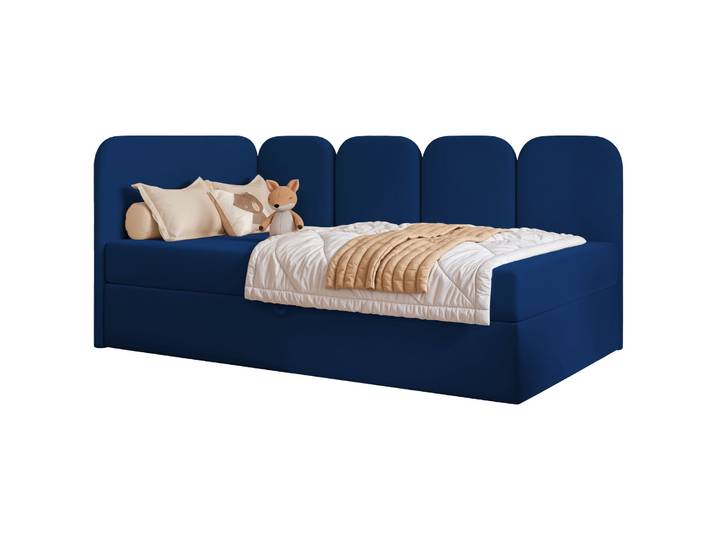 Jugendbett 90x200 cm Nubini linksseitig mit Stauraum, blau,