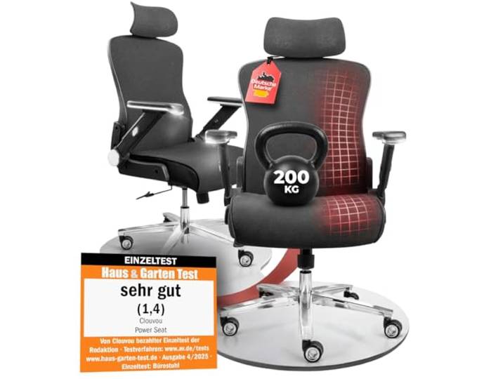 CLOUVOU PowerSeat Extra breiter Ergonomischer Bürostuhl 200kg Schwarz