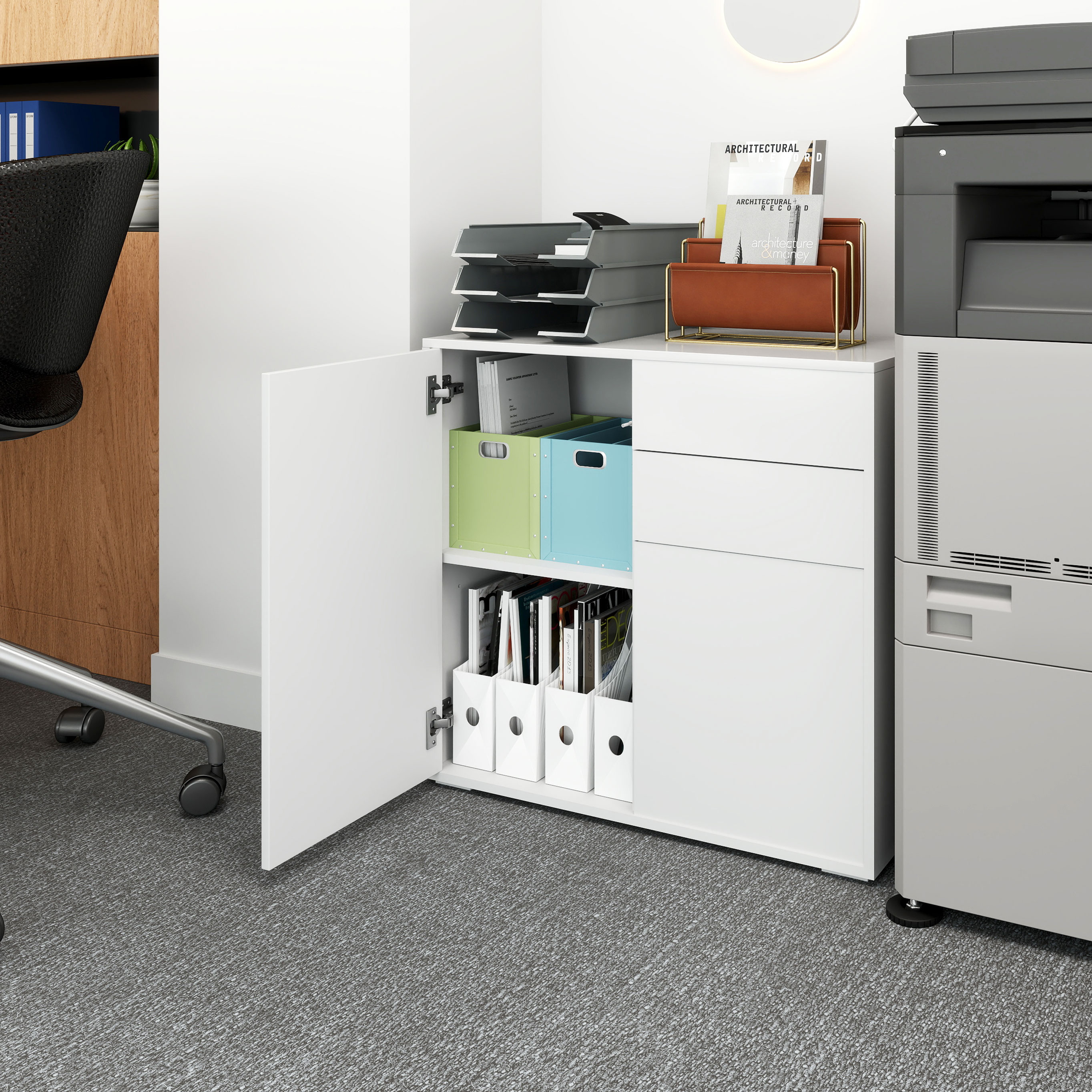 Homcom Credenza Multifunzione Moderno con mensole regolabili, 2 Cassetti e 2 Ante a Pressione, linee contemporanee, Bianco Opaco   Aosom Italy